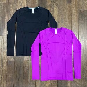 *DISCONTINUED* LULULEMON IVIVVA 2 LONG SLEEVE DRIFITS BLACK,PURPLE GIRLS SIZE 14
